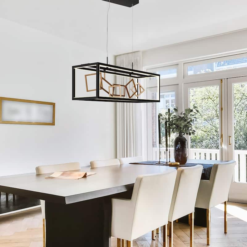 Modern 8-Light LED Chandelier Black Gold Kitchen Island Light - W 27.75" x H 12"