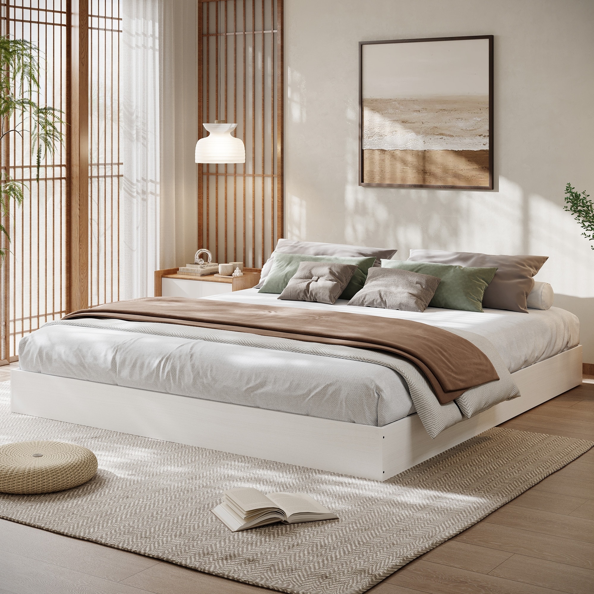 Wood Platform Bed with Sturdy Wooden Slats, Floor-Standing Bed Frame