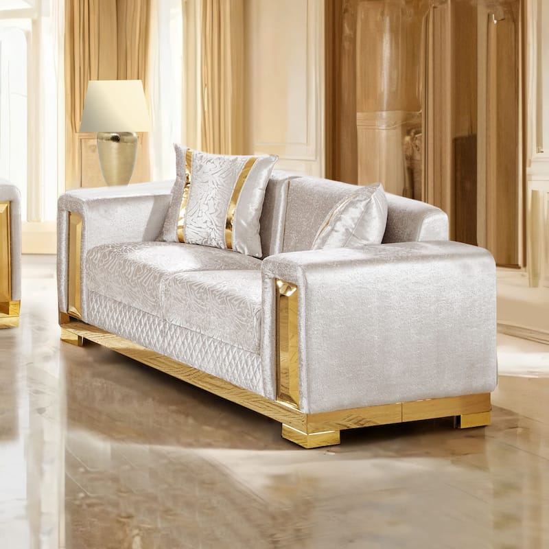 Furniture of America Maxine Glam Solid Wood Loveseat with Accent Pillows