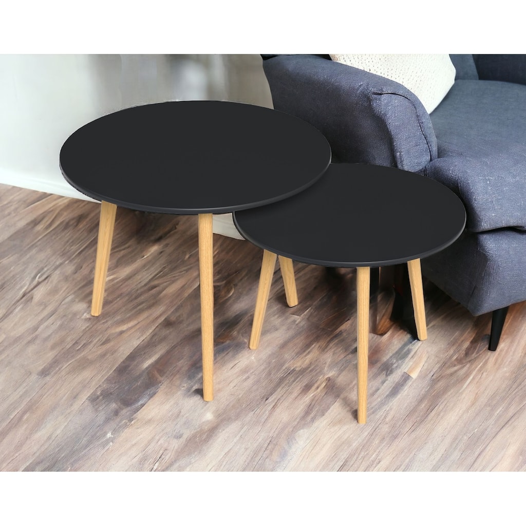 HomeRoots Set Of Two 20" Wood Brown And Black Round Nested Tables - 19.7' X '19.7' X '19.7