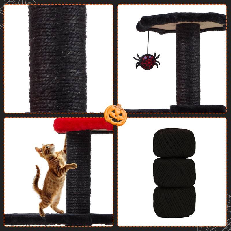 EROMMY Gothic Cat Tree,34.6" H Cat Tree Tower With Cat Scratching Post For Indoor Cats,Halloween Pet Furniture,Black With Red