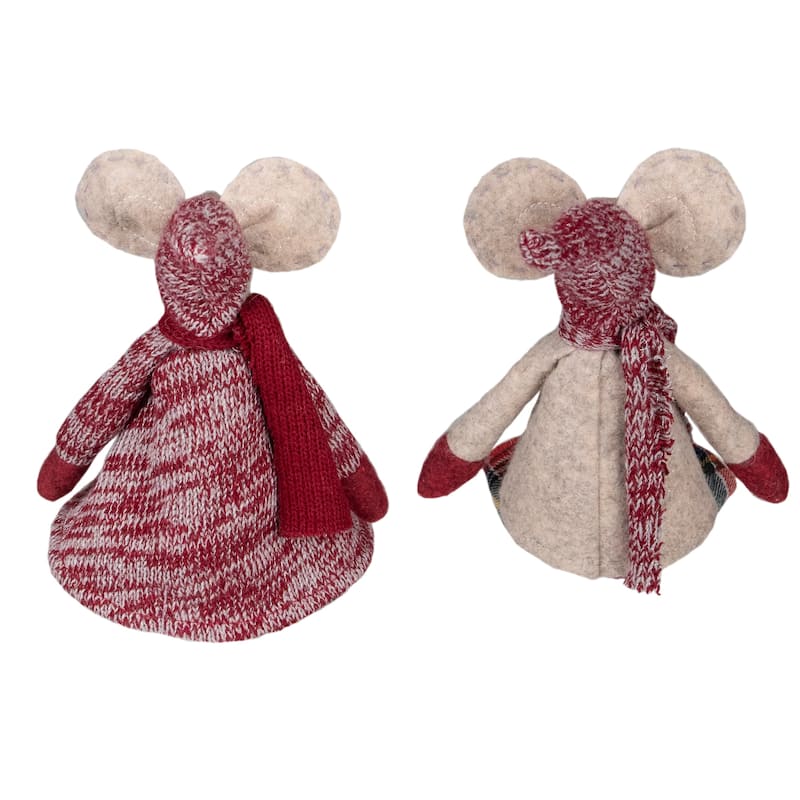 Boy and Girl Sitting Plush Christmas Mice Figures - 16" - Set of 2
