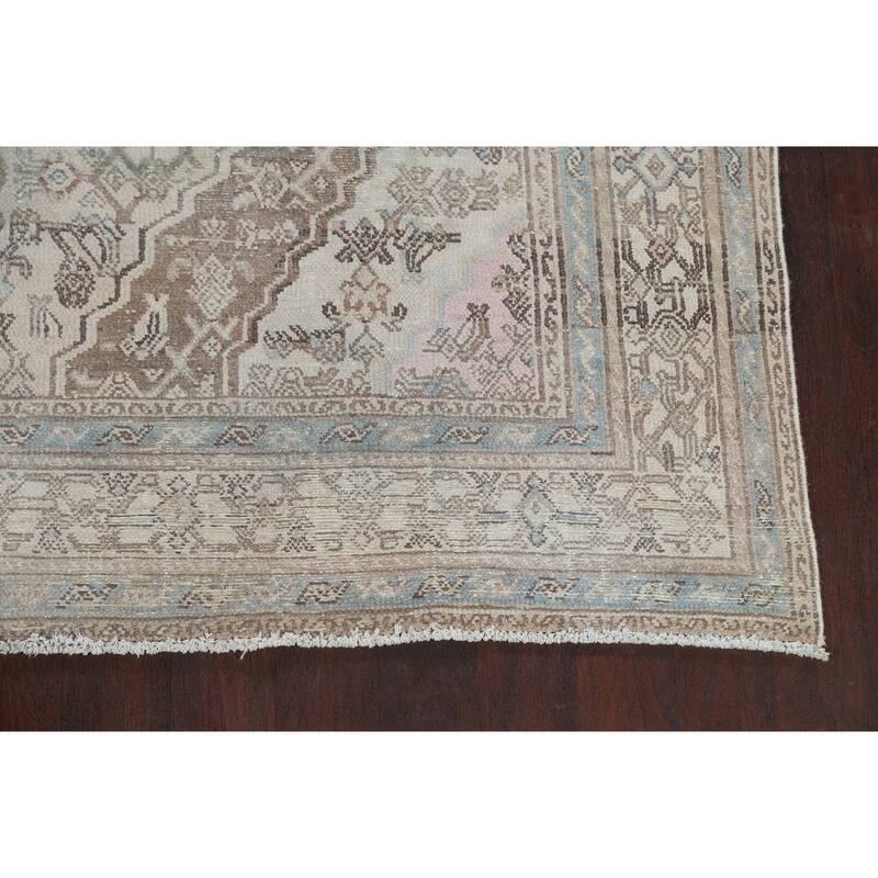 Muted Traditional Geometric Hamedan Persian Area Rug Wool Handmade - 6'10" x 9'9"