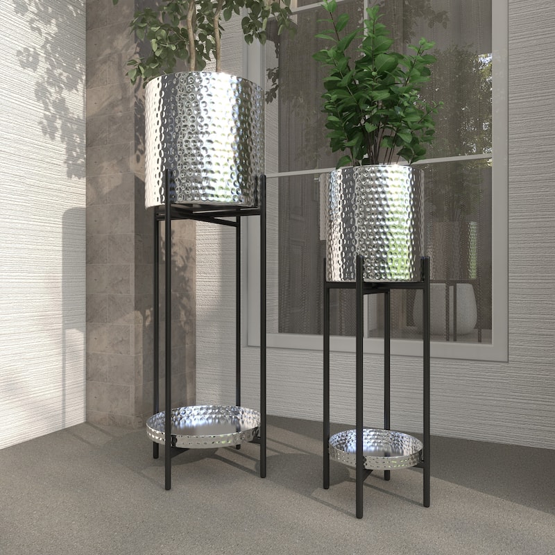 Black or Silver Modern Glam Contemporary Planter Stand (Set of 2) - S/2 24", 33"H