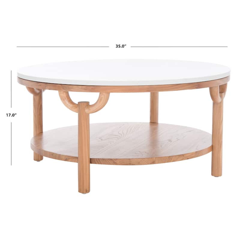 SAFAVIEH Couture Aive 2-Tier Marble Top Round Coffee Table - 35 In. W x 35 In. D x 17 In. H - 35"W x 35"D x 17"H