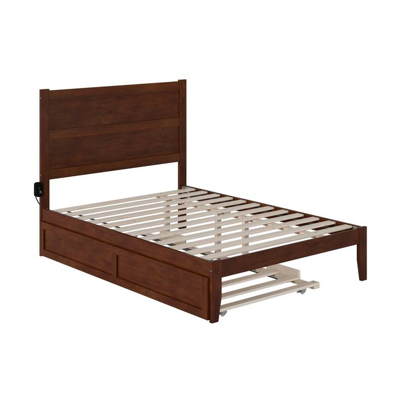 Full Size Bed With Trundle - Walnut Platform Bed Frame - Modern Romantic Style - HomeStock