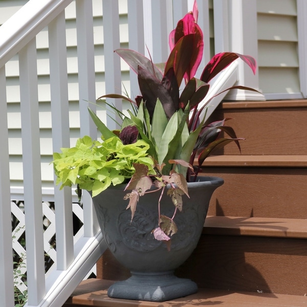 Sunnydaze Darcy Outdoor Flower Pot Planter - Slate Finish - 16-Inch - 4-Pack