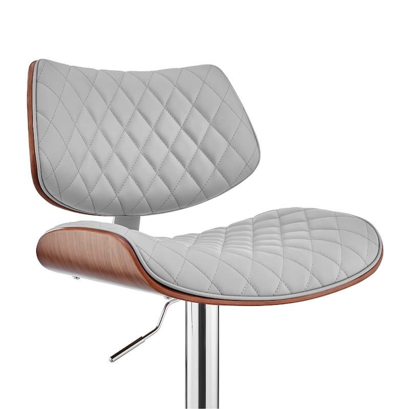 Grey Faux Leather Swivel Bar Chair with Footrest and Adjustable Chrome Frame - 20” x 19” x 45” (D x W x H)