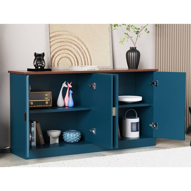 4 Doors Modern Storage Cabinet with Line Design