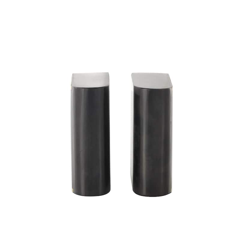 Marble Curved Rectangular Decorative Bookends with Gold Accents - Set of 2 Black - Roche River Decor