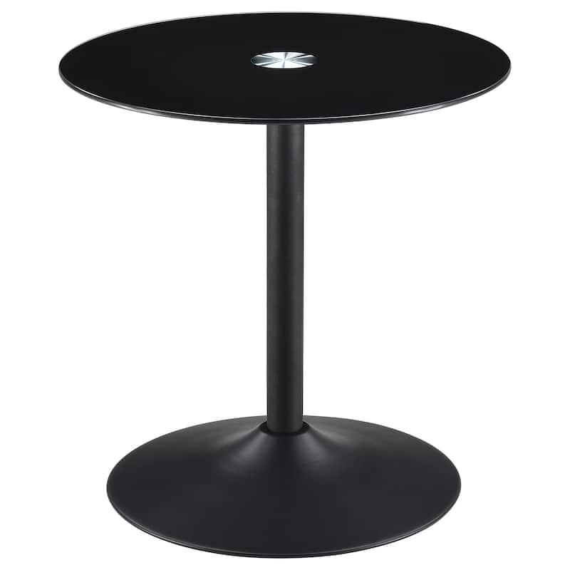 Ganso Round Metal End Table With Tempered Glass Top Black - Glass - Black