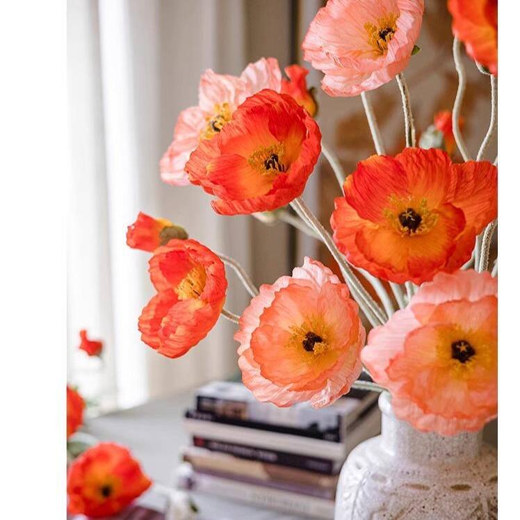 RusticReach Large Silk Poppy Flower Stem 41" Tall