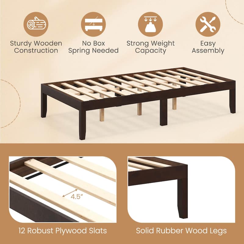 Costway Twin/Full/Queen Size Wooden Platform Bed Frame 14" with Rubber