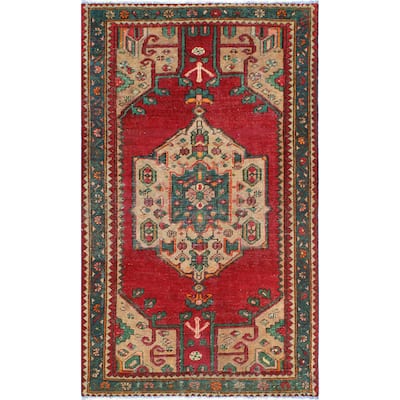 Noori Rug Fine Vintage Distressed Alfred Burgundy/Beige Runner - 3'11" x 6'4"