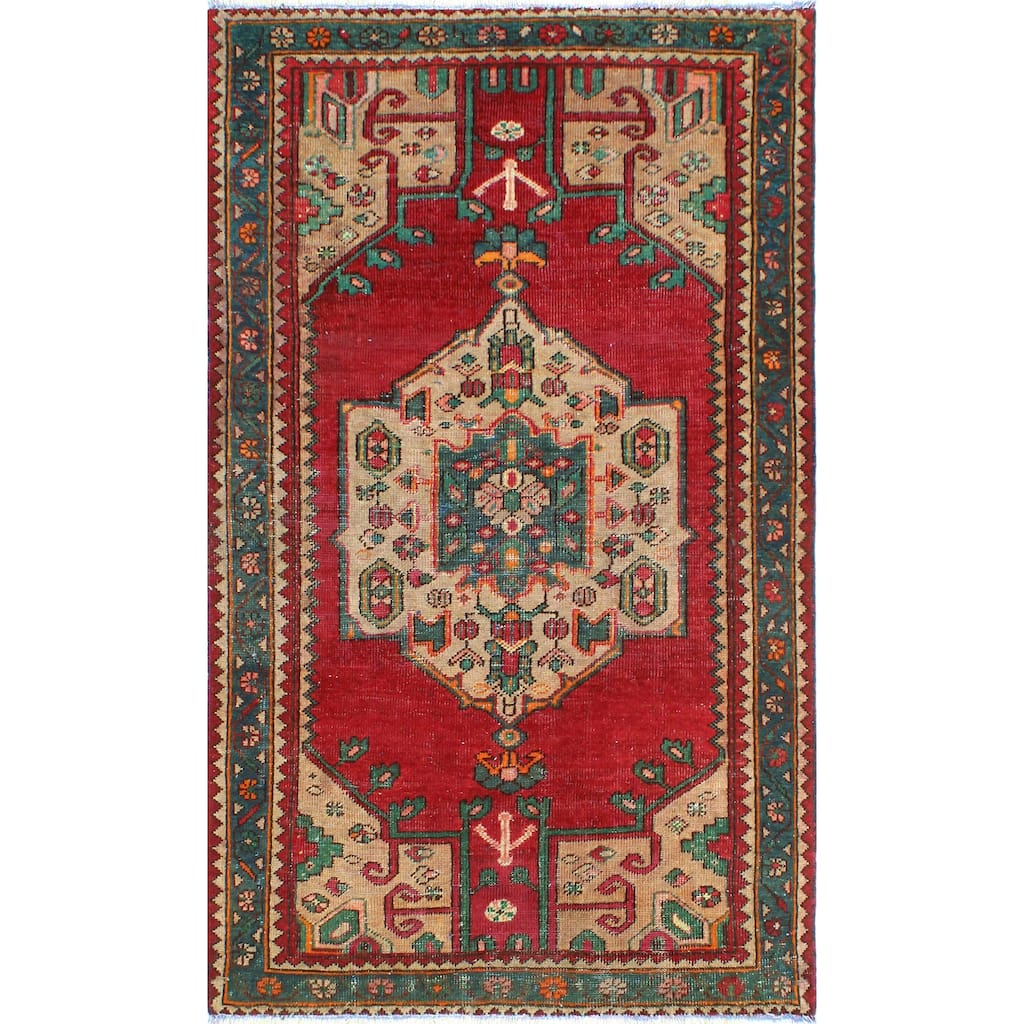 Noori Rug Fine Vintage Distressed Alfred Burgundy/Beige Runner - 3'11" x 6'4"
