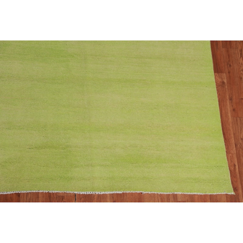 Hand Knotted Oriental 100% Wool Carpet Modern Solid Green Gabbeh Area Rug - 13' 11'' X 9' 10''