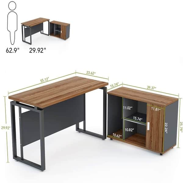 Shop 55 Inch L Shaped Computer Desk With File Cabinet Storage Overstock 31298532
