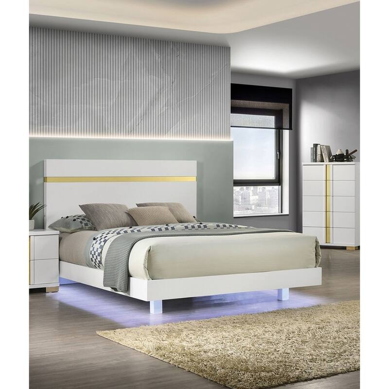 Full Size Engineered Wood LED Platform Bed Set with 2 Nightstands and Acrylic Trim