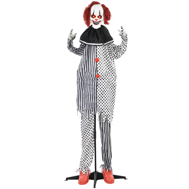6FT Animatronic Circus Clown Halloween Prop Motion Sound Activated Light-Up Eyes Laughter - Multi