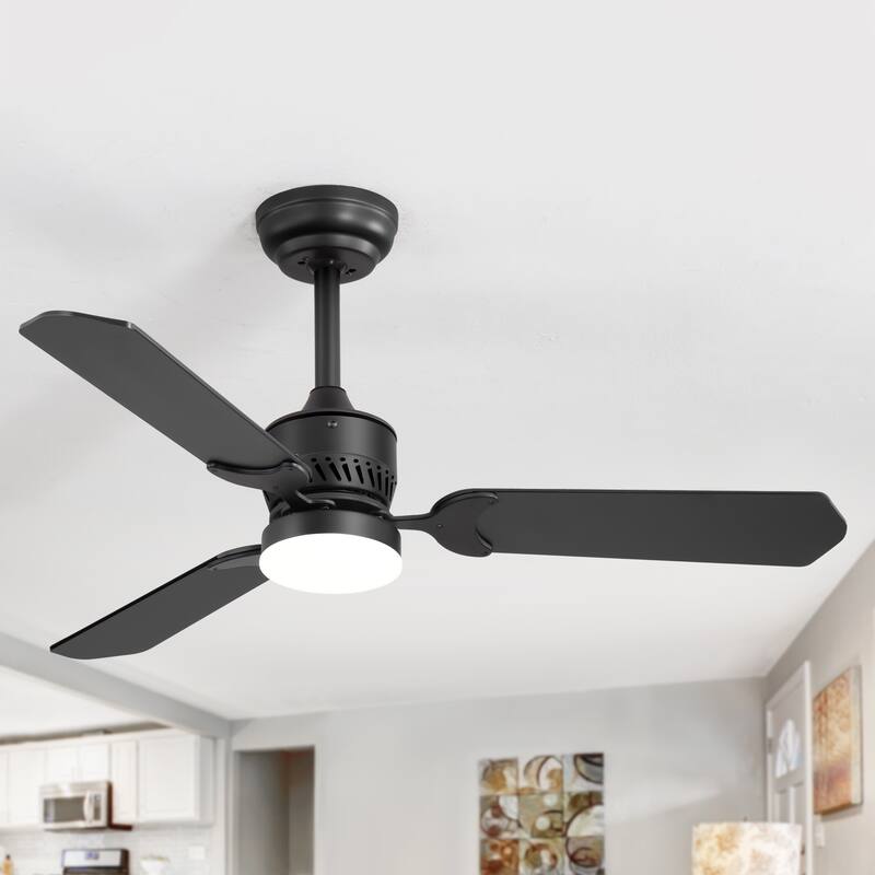 42" Wood Reversible 3-Blade Integrated Ceiling Fan with LED Light and Remote