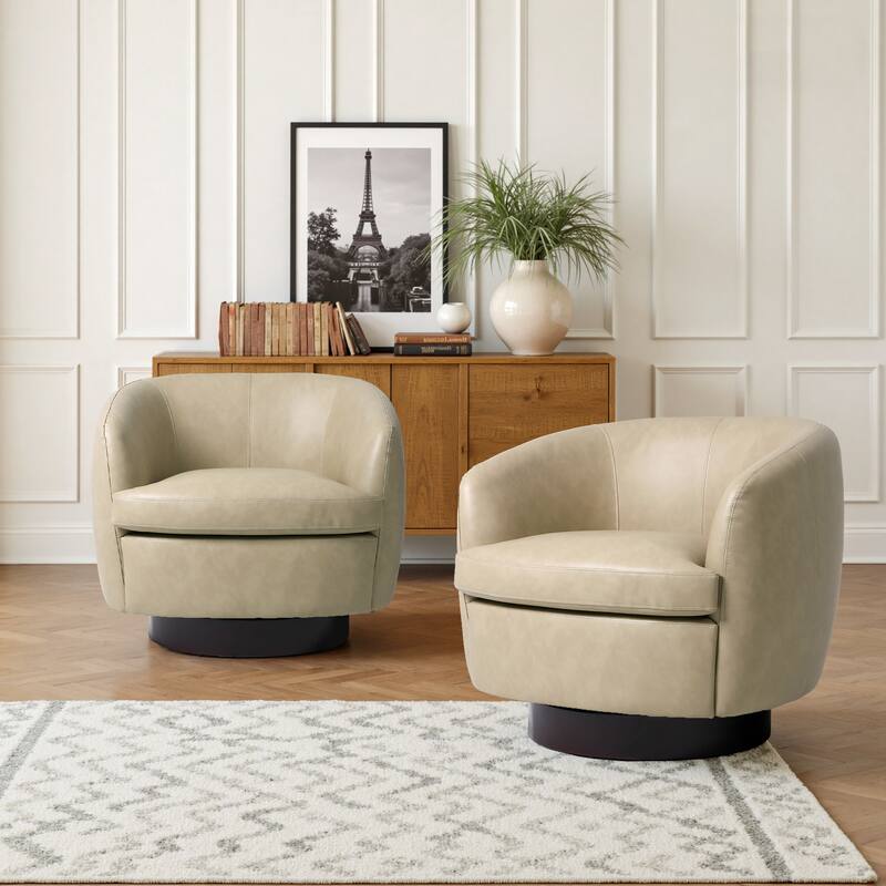 UIXE 2 Set Modern PU Leather Swivel Barrel Chairs Rounded Accent Chair