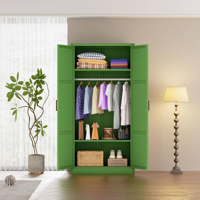71'' - 72'' Tall Wardrobe Armoire Clothing Closet Storage Cabinet with Hanging Rod and Adjustable Shelves