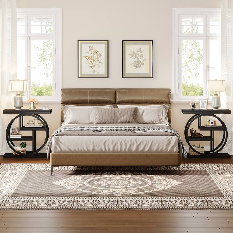 Industrial 4-tier Wood Narrow Side End Table with Storage Shelves