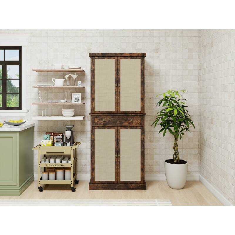 4 Door Cabinet with 1 Drawer, with 4 Adjustable Inner Shelves, Storage Cabinet