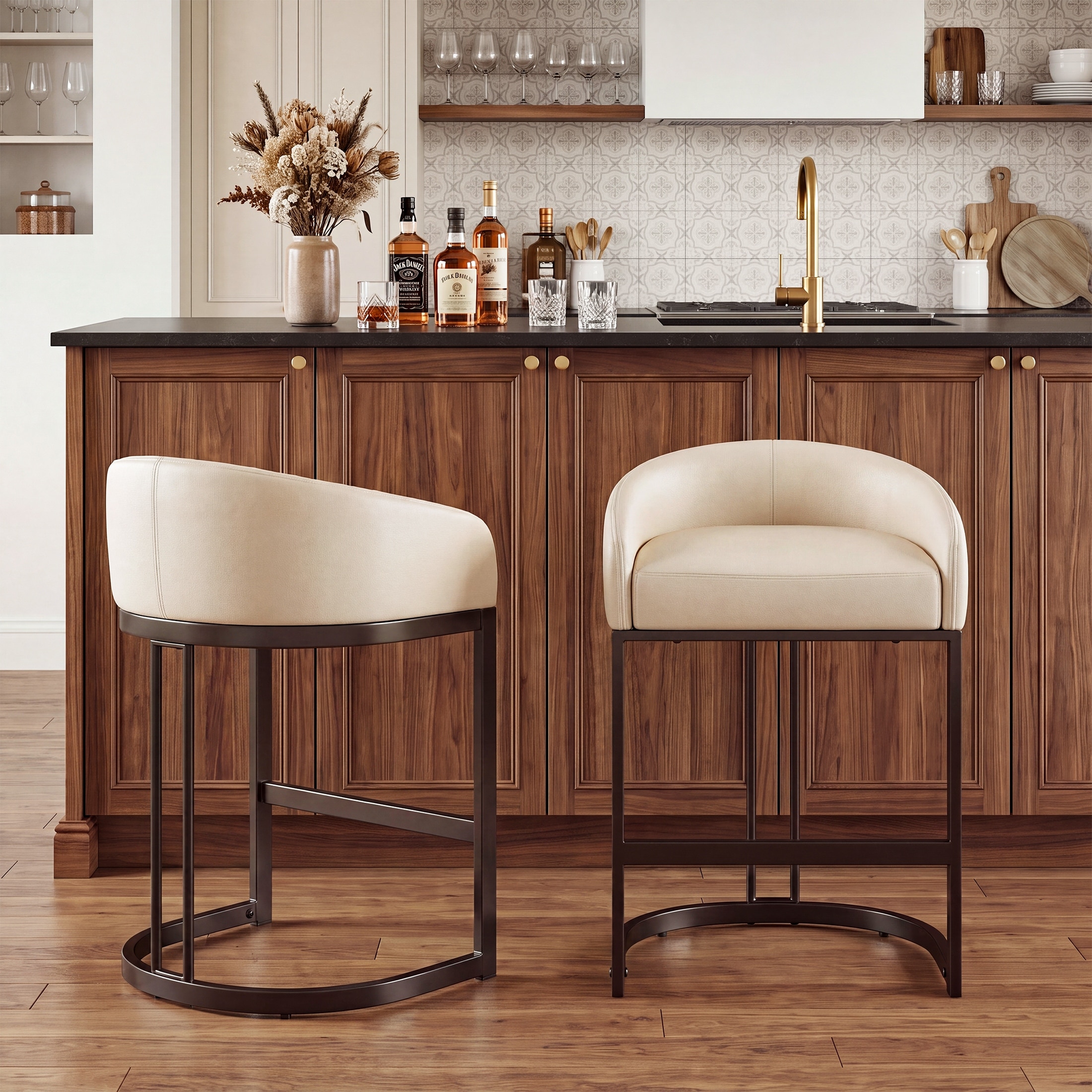 RENEWLINE Upholstered Metal Frame Counter Height Bar Stool