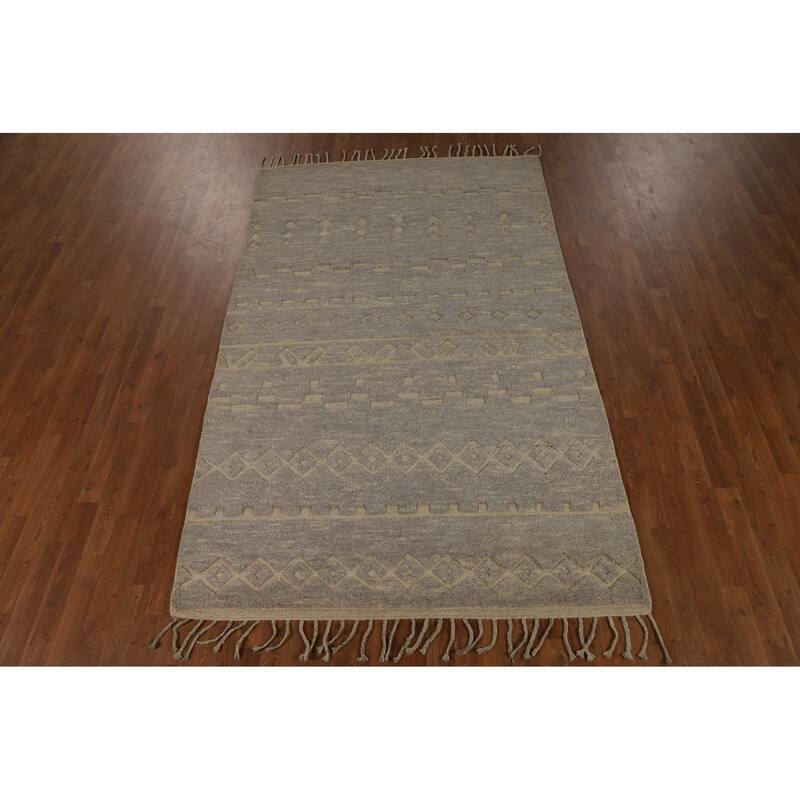 Gray Moroccan Oriental Area Rug Hand-Knotted Wool Carpet - 5'8" x 8'3"