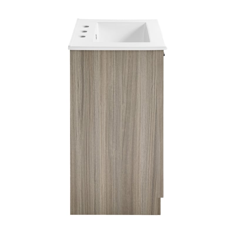 Burdon 24 In. Brown Oak Bathroom Vanity With White, 3-Hole Ceramic Sink Top