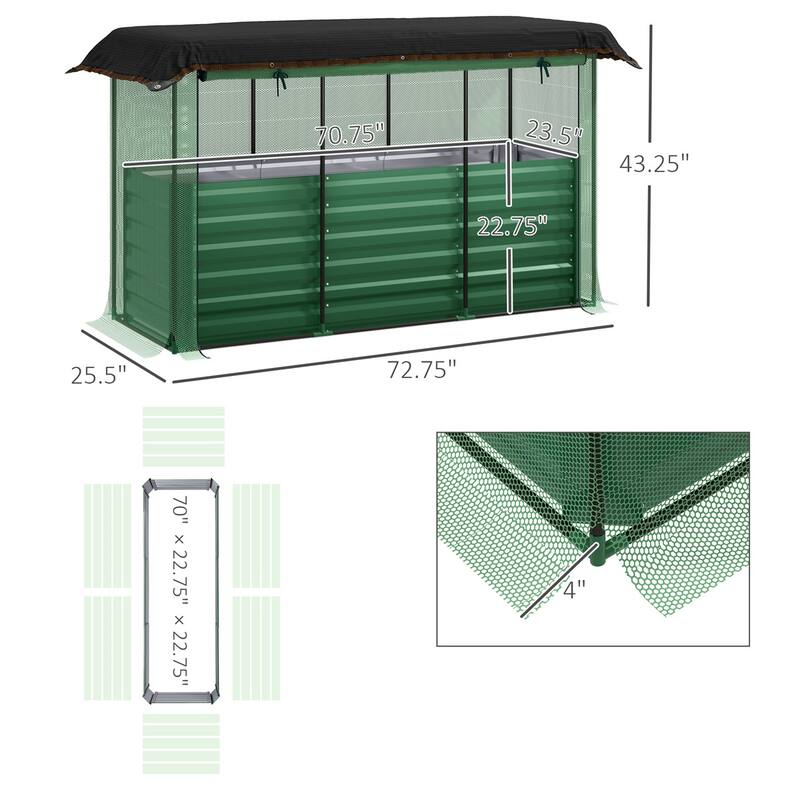 Galvanized Steel Raised Garden Bed with Crop Cage and Shade