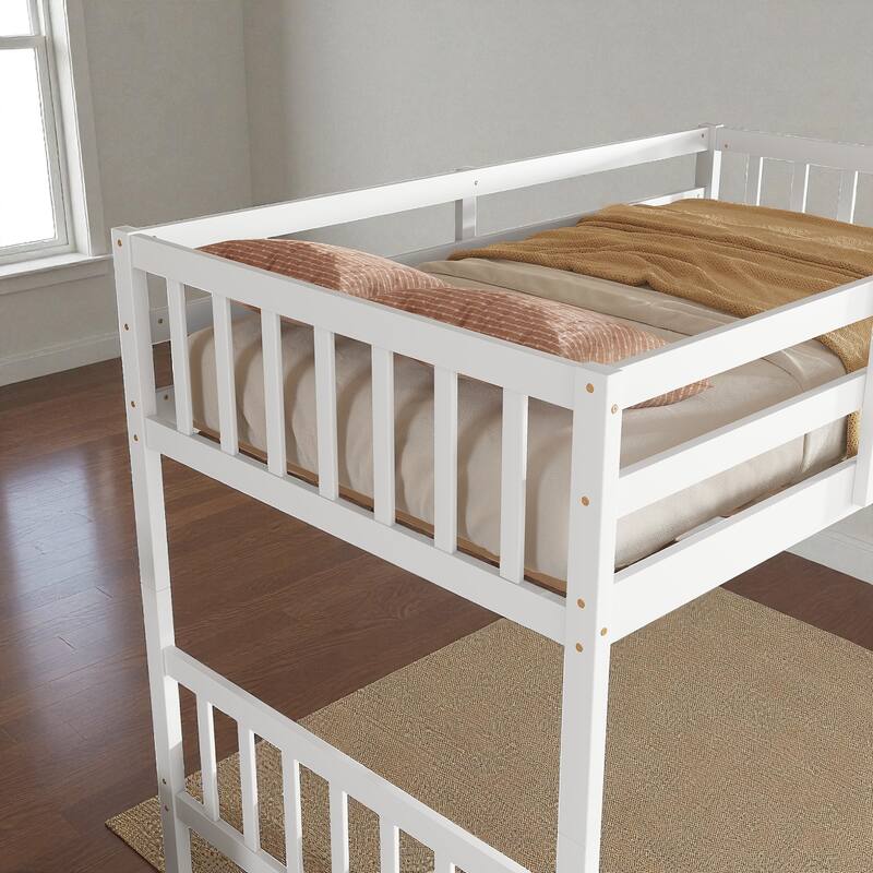 Twin Over Twin Rubber Wood Bunk Bed with 2 Drawers, Convertible into 2 Twin Beds, Ladder and Safety Guardrails