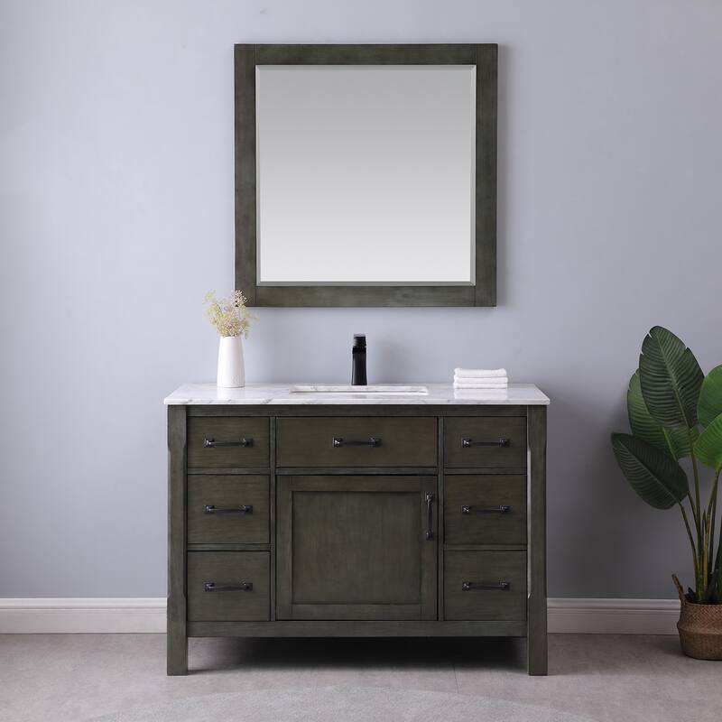 Altair Maribella Single Bathroom Vanity Set and Carrara White Countertop without Mirror