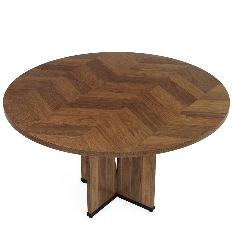 39.4" Round Dining Table for 4, Rustic Brown Farmhouse Kitchen Table with Wooden Top and Legs, Small Wood Dining Room Table