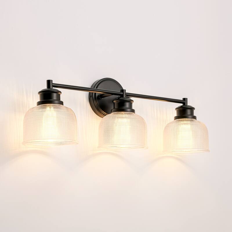 3-Light Modern Linear Bowl Grid Glass Bathroom Vanity Light - 23.8 in. W x 8.4 in. H x 6.1 in. D