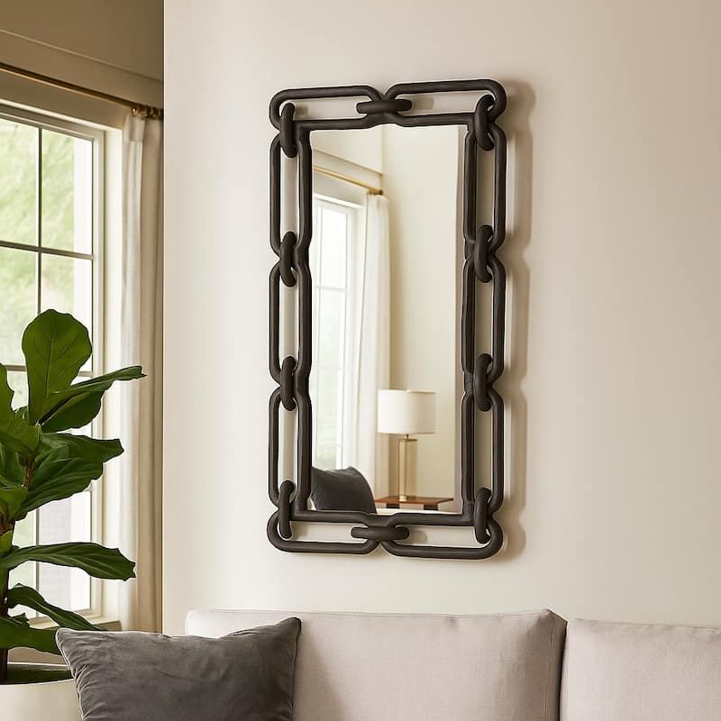 Rectangular Wall Mirror with Chain Link Design Frame - 48", Black - 48.0"