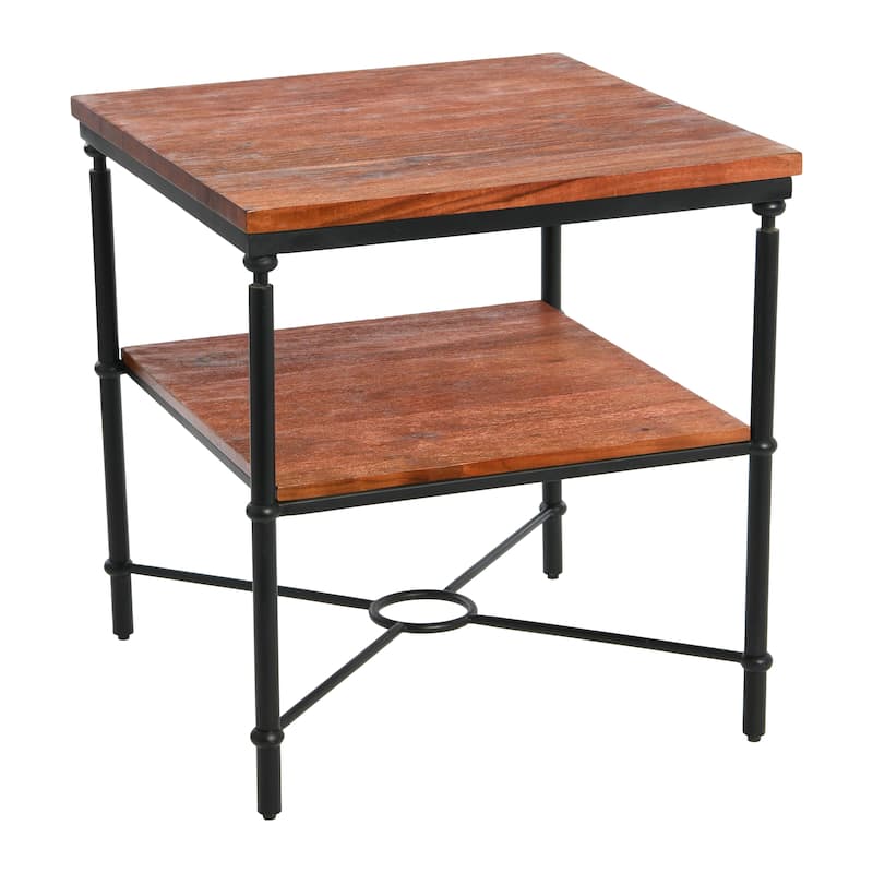 End Table with Storage Shelf - Warm Walnut