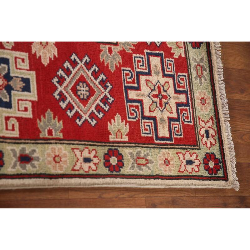 Geometric Kazak Area Rug Hand-Knotted Living Room Wool Carpet - 6'11" x 9'9"