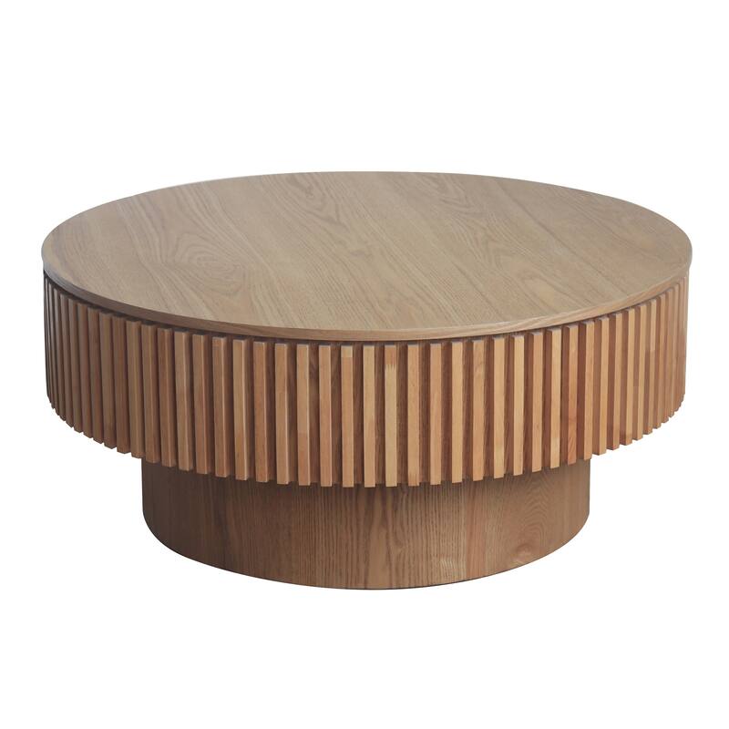 Modern 31.5" Round Coffee Table with Storage Solid Wood Veneer for Living Room and Bedroom Use