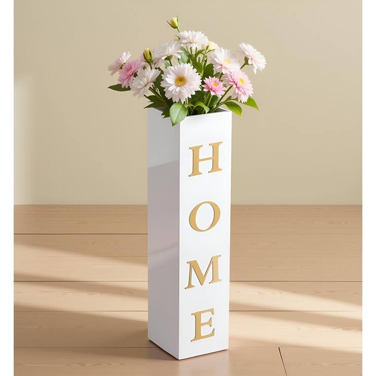 White Wood Vase HOME Letter Floor Vase - White