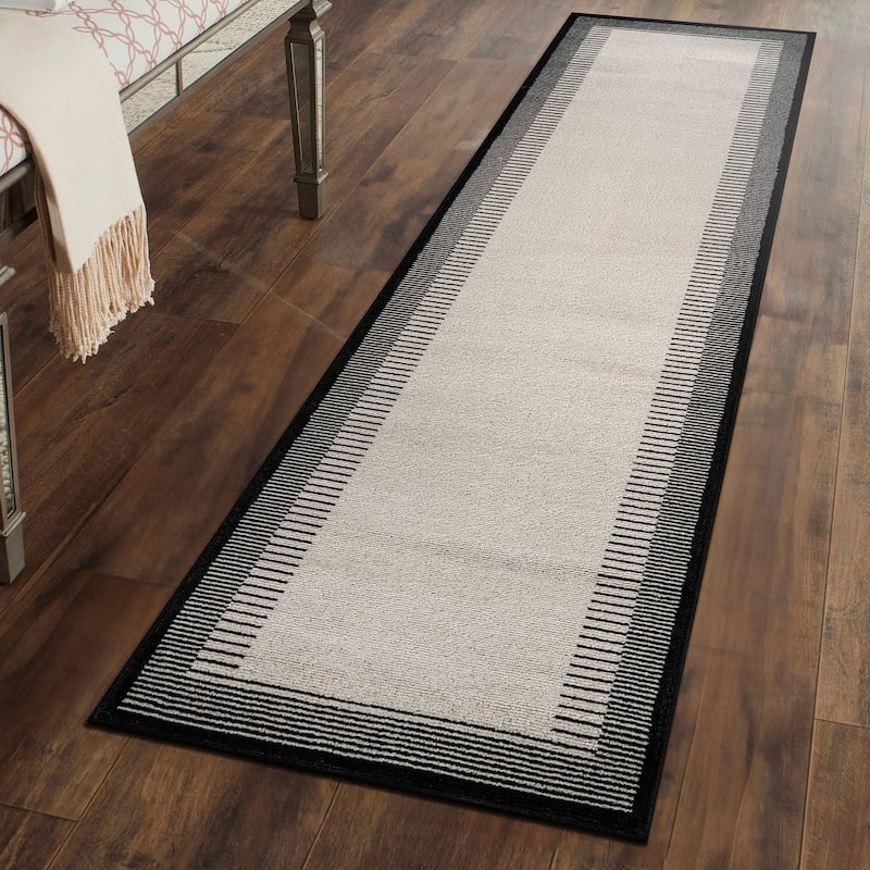 World Rug Gallery Modern Abstract Bordered Area Rug for Living Room, Bedroom, or Entryway - Low Pile Indoor Rug - Cream - Runner - 2'3" x 8'