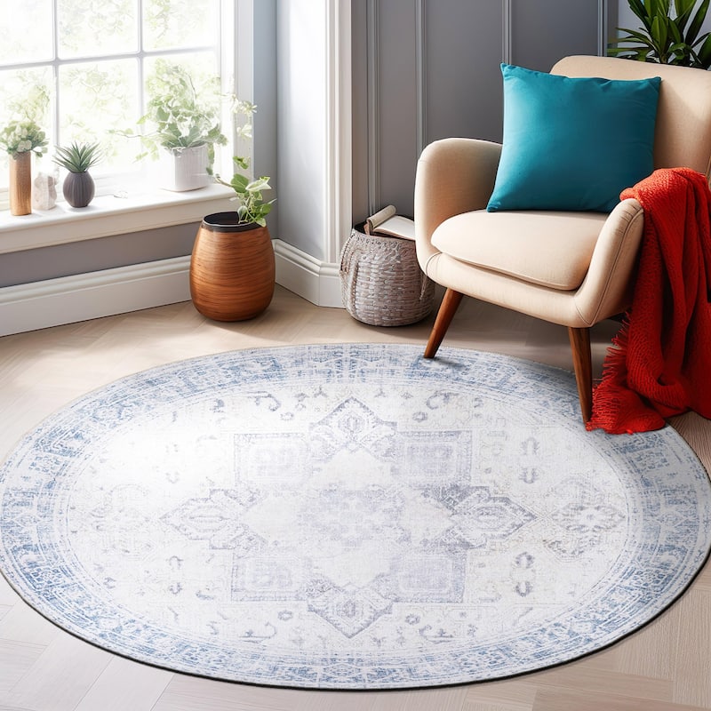 Medallion Boho Machine Washable Area Rug - 8' ROUND - Round