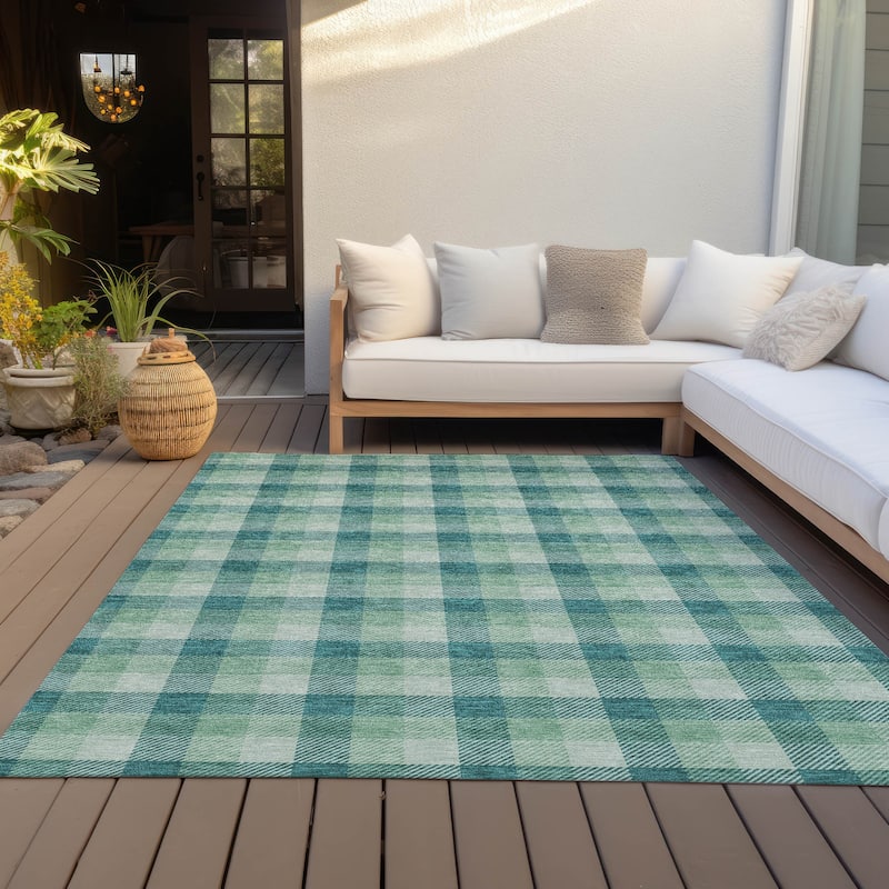 Machine Washable Indoor/ Outdoor Plaid Chantille Rug