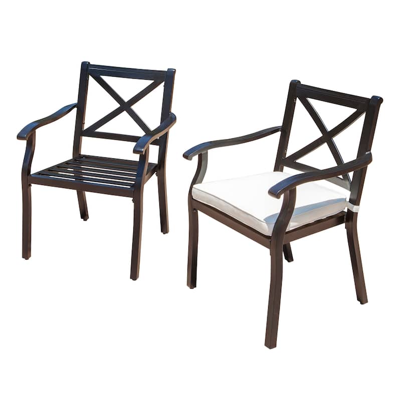 Roomfitters Outdoor Aluminum Armchairs with X-Back Design and Cushions, Black+Ivory