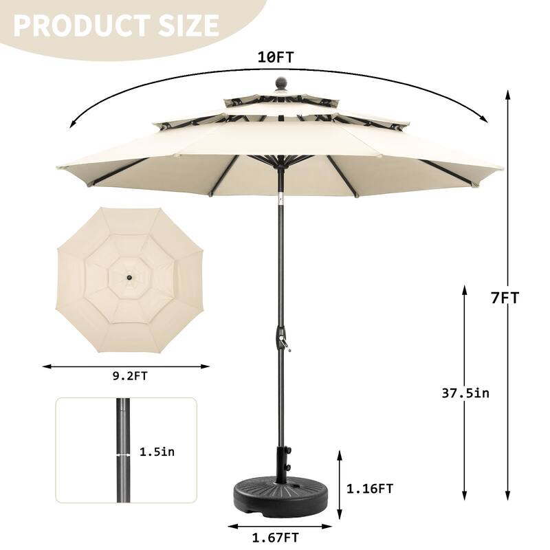 Ainfox 10 ft Patio Umbrella with Base 3 Tiers Outdoor Market Umbrella