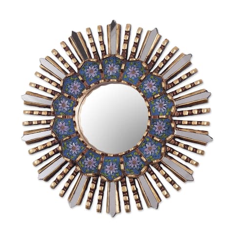 NOVICA Handmade Cuzco Blue Wood And Reverse Painted Glass Wall Mirror (Peru) - 3.9