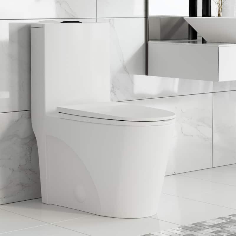 Angers One Piece Elongated Toilet Dual Vortex Flush, Black Hardware - 27" x 15.15" 33.05"