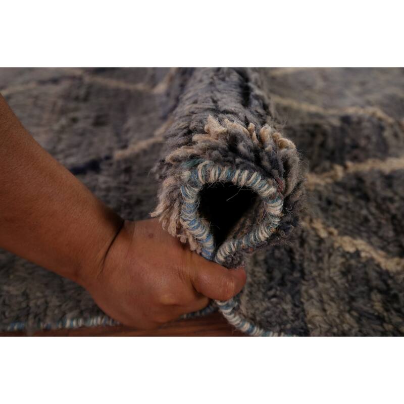 Grays & Blues Trellis Moroccan Area Rug Hand-Knotted Wool Carpet - 6'0" x 9'7"