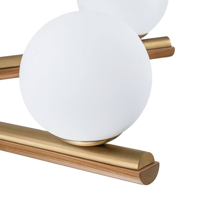 Mid-Century 6-Light Wood-trim Frosted Glass Linear Chandelier - 36.0 in